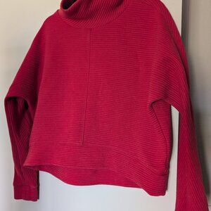 Red Zella Rib Mock-Neck Pullover Sweatshirt (S)